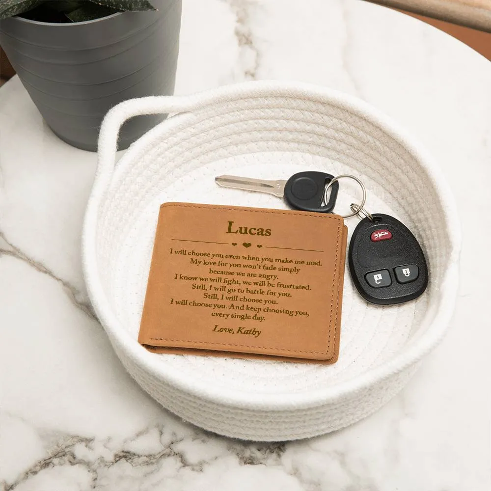 Personalized Leather Mens Wallet, Christmas Gift for Boyfriend, Him, Engraved Custom Anniversary Wallet