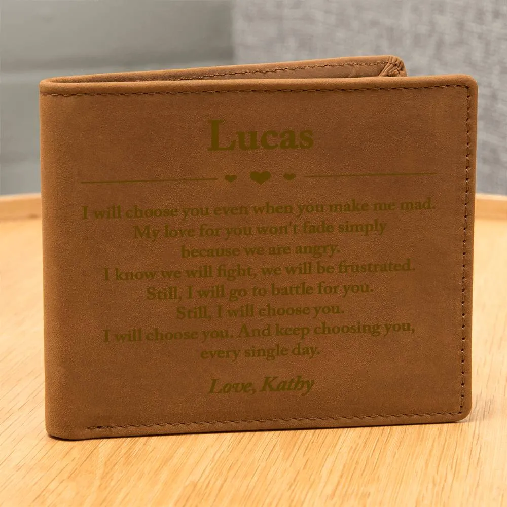 Personalized Leather Mens Wallet, Christmas Gift for Boyfriend, Him, Engraved Custom Anniversary Wallet