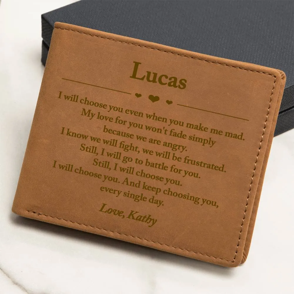 Personalized Leather Mens Wallet, Christmas Gift for Boyfriend, Him, Engraved Custom Anniversary Wallet