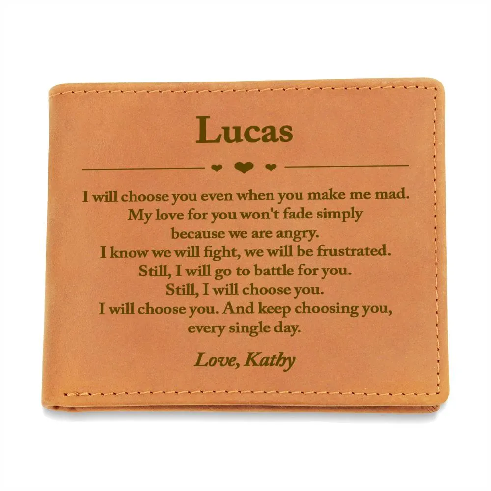 Personalized Leather Mens Wallet, Christmas Gift for Boyfriend, Him, Engraved Custom Anniversary Wallet