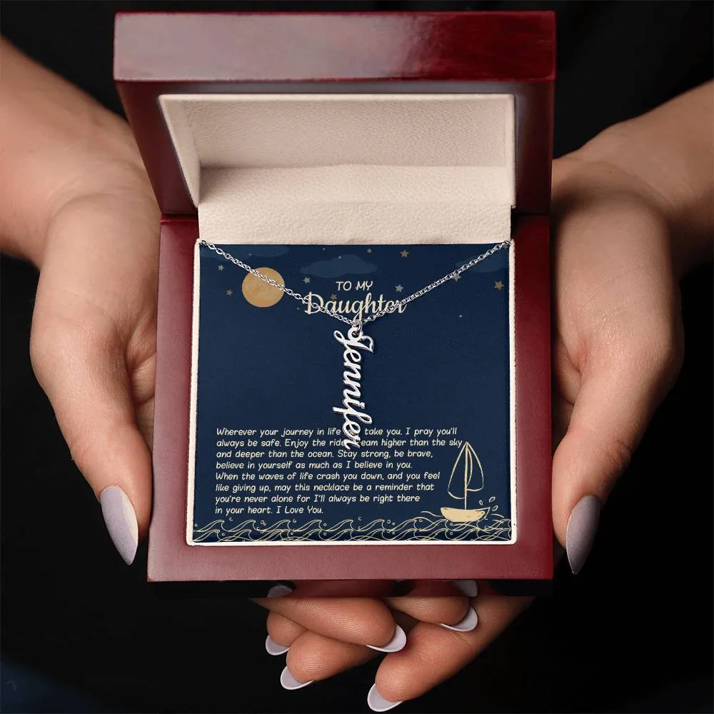 Personalized Name Vertical Dangling Necklace Gift For Daughter Sailboat2A