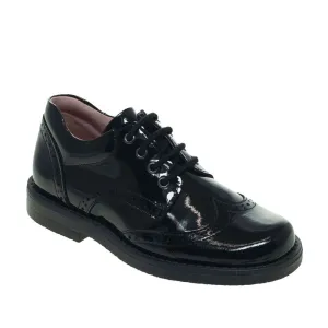 Petasil Mara - Black Patent Leather Lace Up Brogue School Shoe