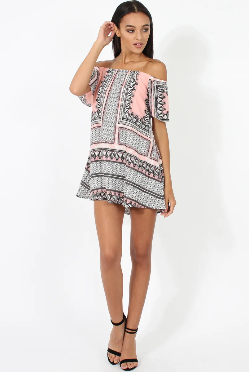 Pink & Black Print Bardot Dress - July