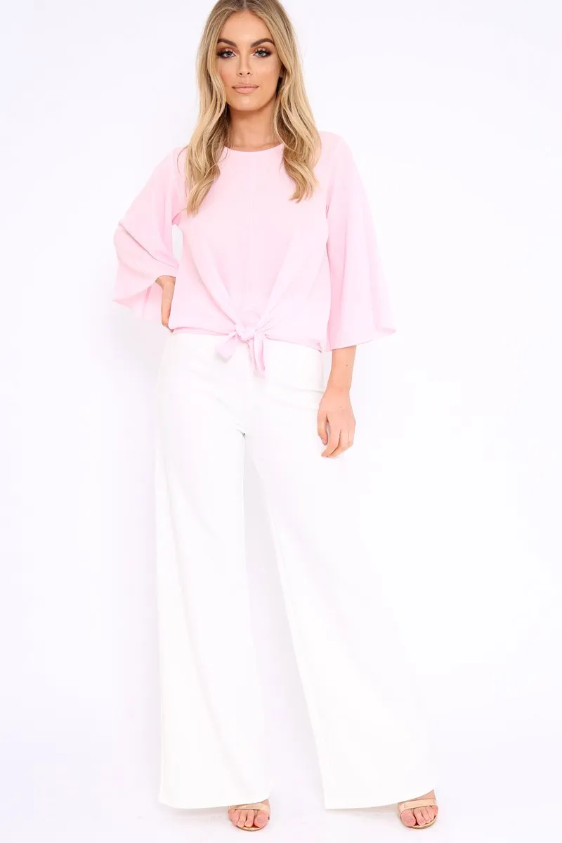 Pink Tie Front Top with Flare Sleeves - Wren