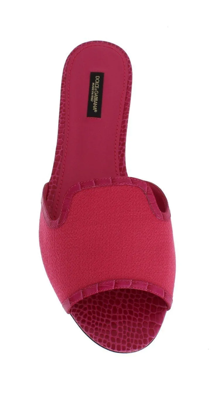 Pink Wool Crocodile Flat Sandals