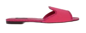 Pink Wool Crocodile Flat Sandals