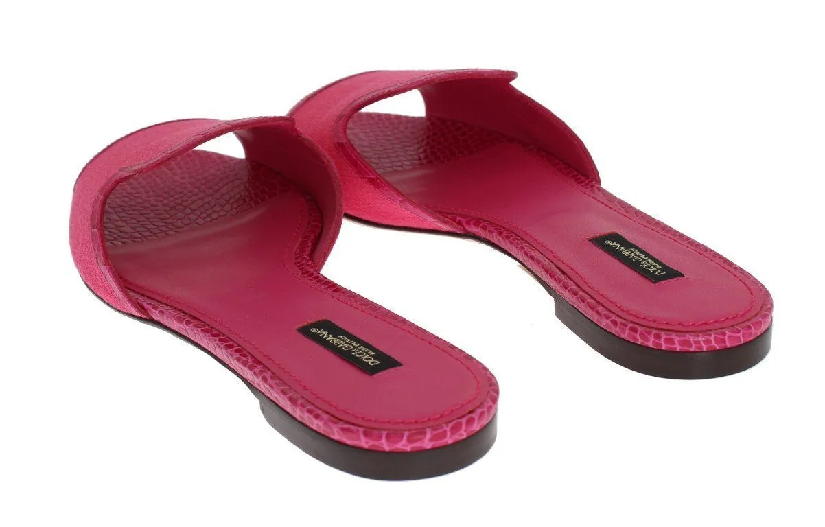 Pink Wool Crocodile Flat Sandals