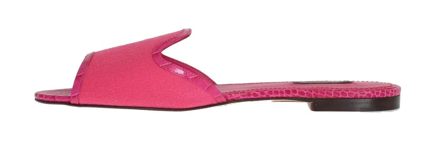 Pink Wool Crocodile Flat Sandals