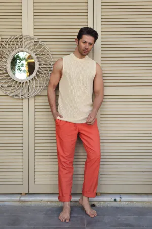 POSEIDON Eco-Friendly Linen & Cotton Blend Drawstring Pants (Burnt Orange, Terra Cotta)
