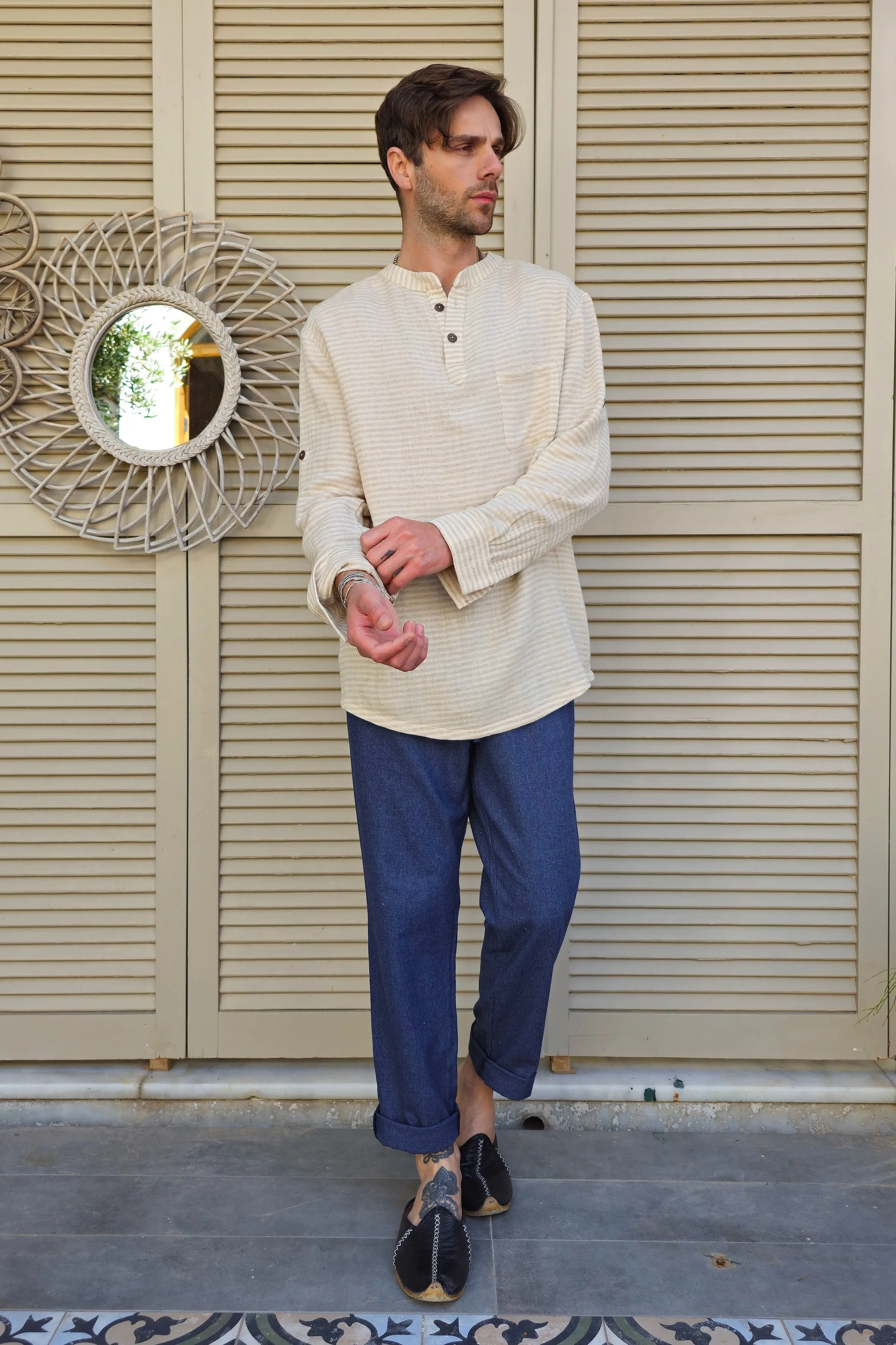 POSEIDON Eco-Friendly Linen & Cotton Blend Drawstring Pants (Indigo Blue)