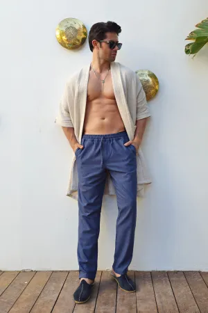 POSEIDON Eco-Friendly Linen & Cotton Blend Drawstring Pants (Indigo Blue)