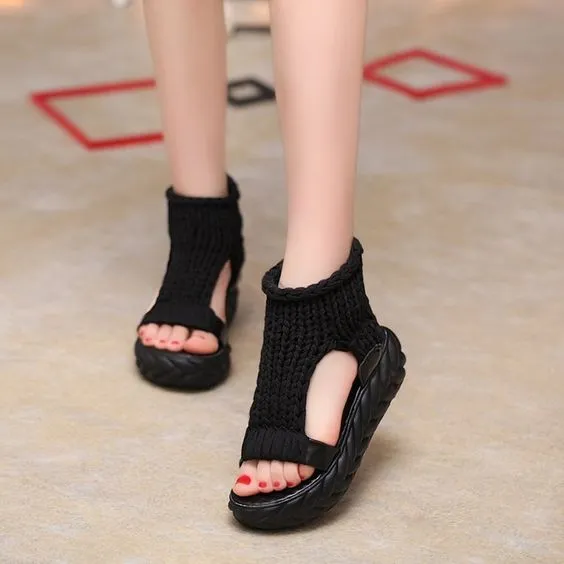 Pure Color Knitting Wool Sandal Shoes