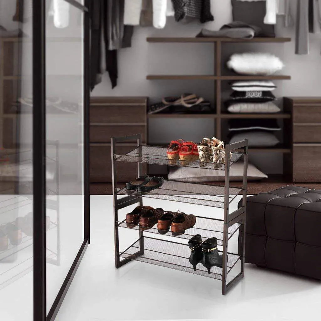 Rackaphile 4-Tier Stackable Metal Shoe Rack Mesh Utility Shoe Storage Organizer Shelf for Closet Bedroom Entryway 32.3" × 28.9" × 12" Bronze