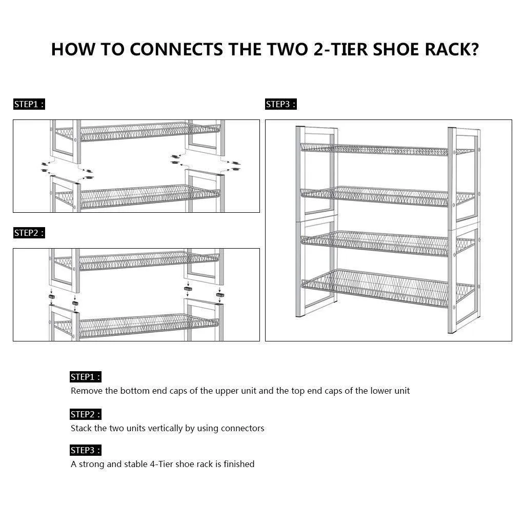 Rackaphile 4-Tier Stackable Metal Shoe Rack Mesh Utility Shoe Storage Organizer Shelf for Closet Bedroom Entryway 32.3" × 28.9" × 12" Bronze