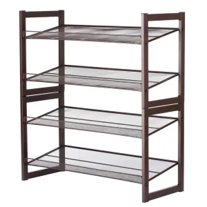 Rackaphile 4-Tier Stackable Metal Shoe Rack Mesh Utility Shoe Storage Organizer Shelf for Closet Bedroom Entryway 32.3" × 28.9" × 12" Bronze
