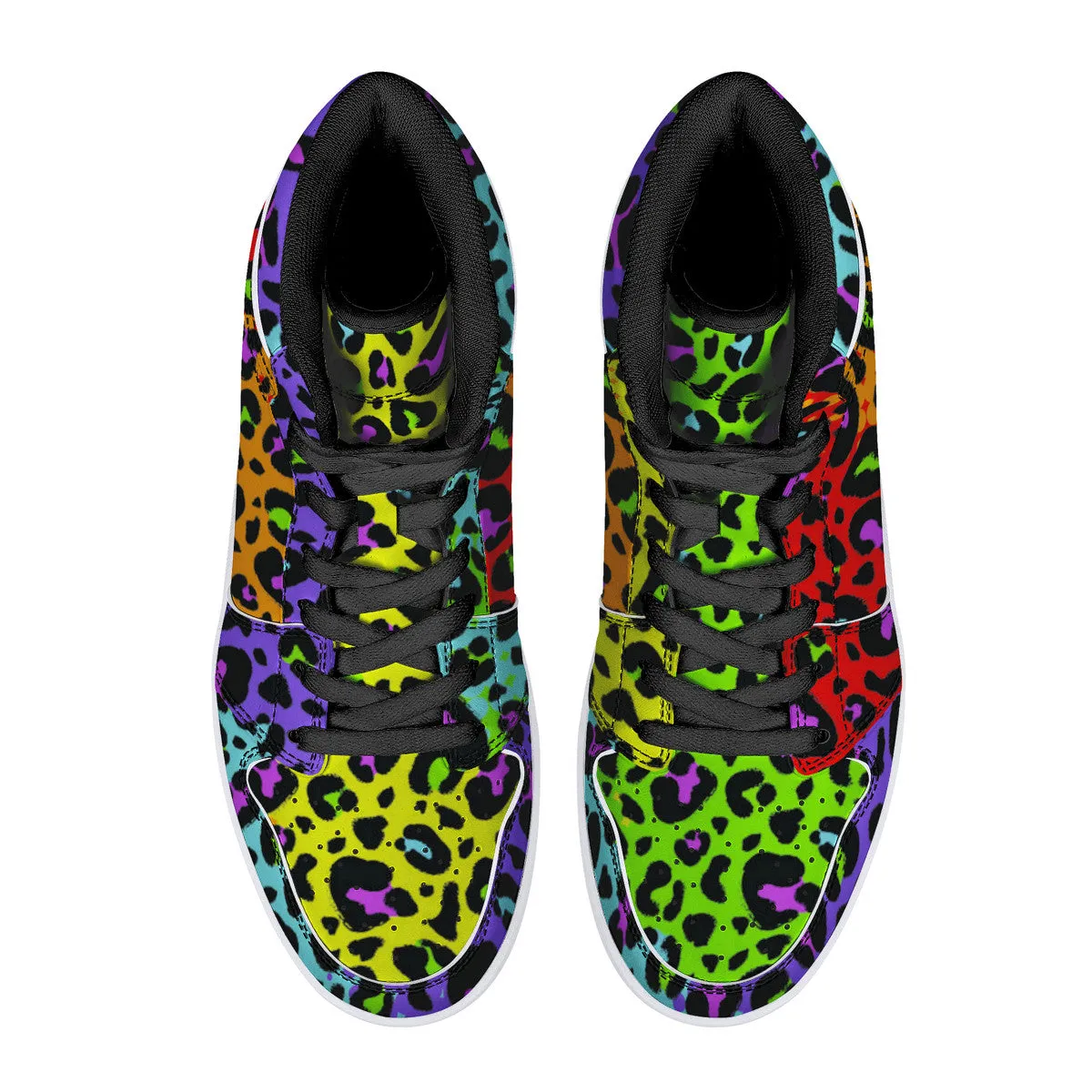 Rainbow Leopard Print High-Top Fuax Leather Sneakers /Unisex /- Black