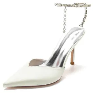 Rhinestone chain pointed silk bridal wedding shoes