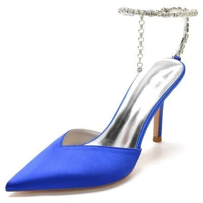 Rhinestone chain pointed silk bridal wedding shoes