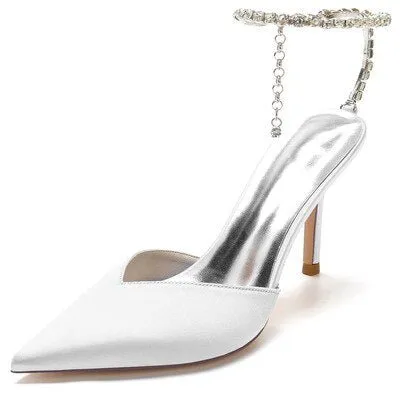 Rhinestone chain pointed silk bridal wedding shoes