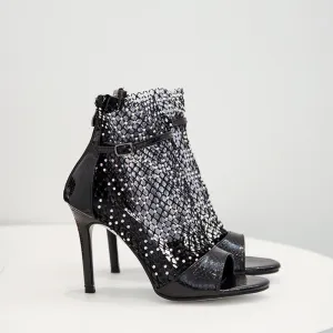 Rhinestone High Heel Mesh Sandals