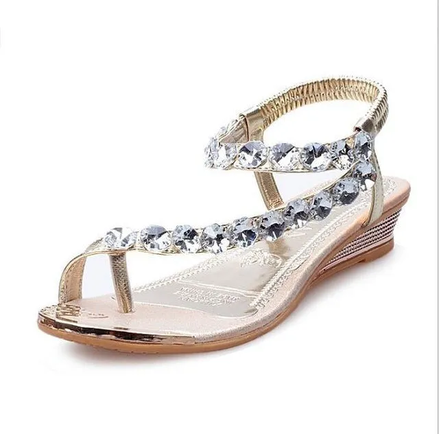 Rhinestone Summer Slip On Wedges