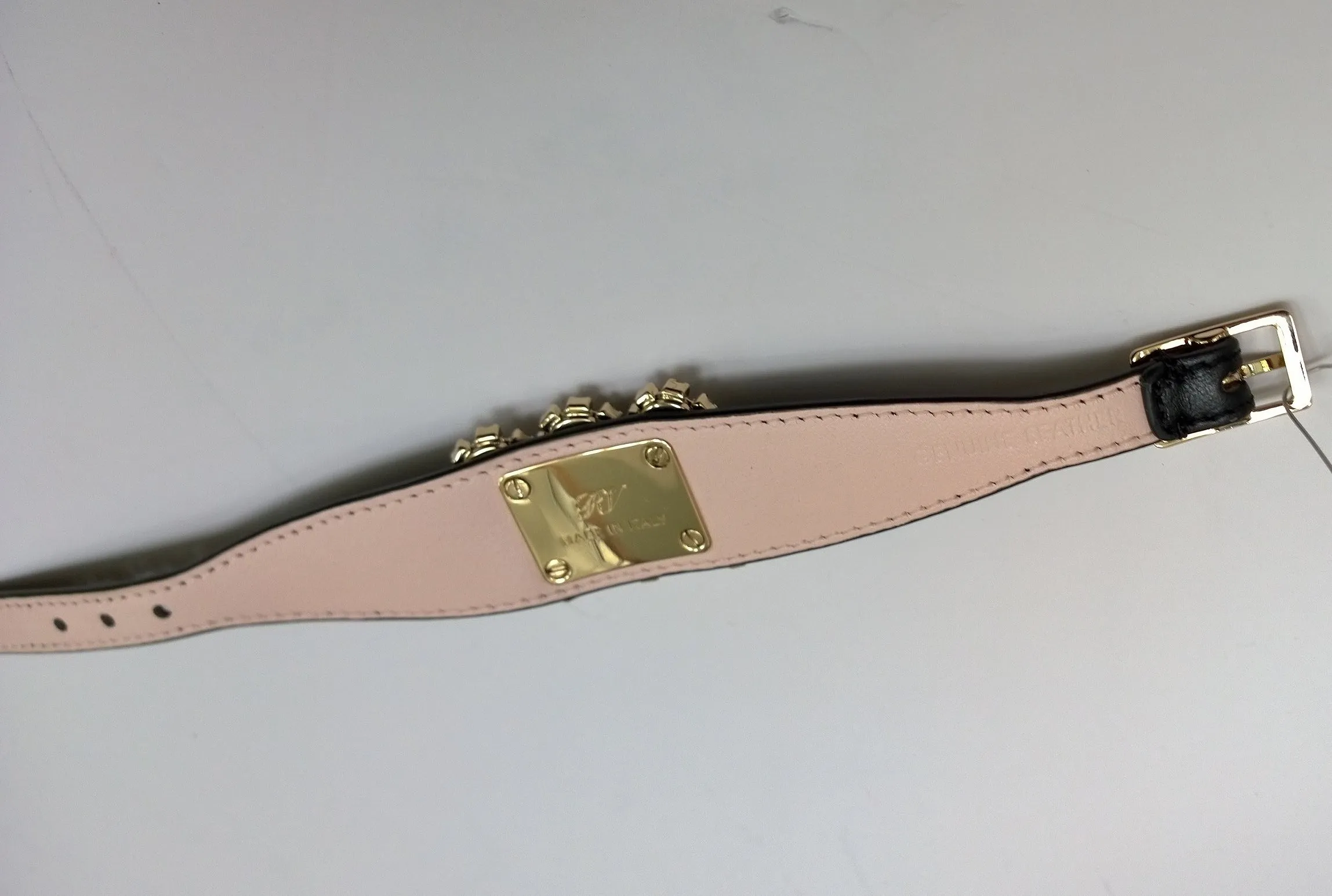 Roger Vivier Broche Vivier Black Leather Rhinestone Buckle Bracelet RV Jewelry