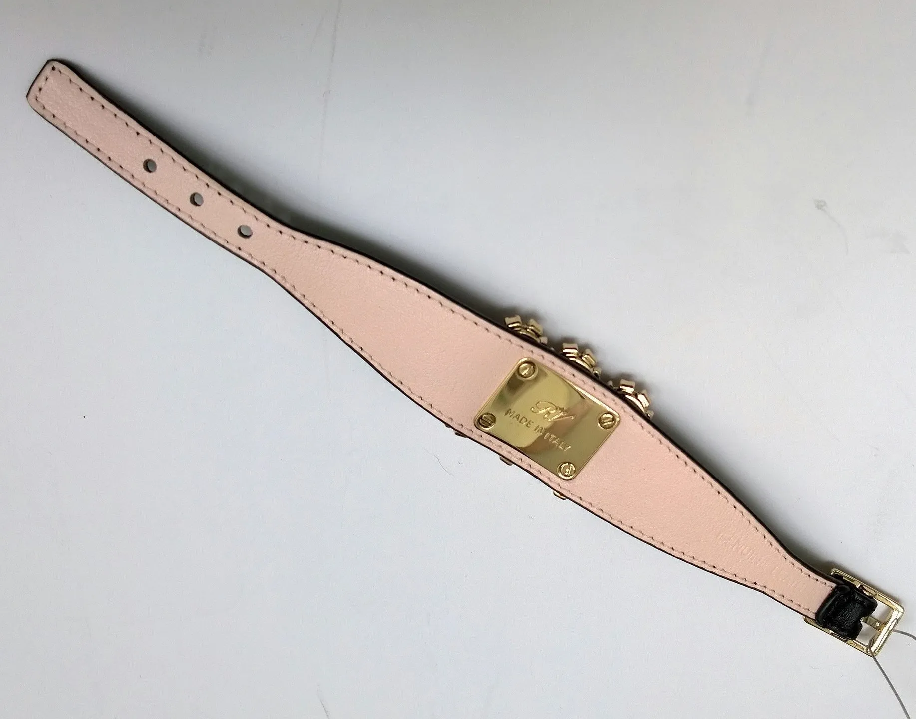 Roger Vivier Broche Vivier Black Leather Rhinestone Buckle Bracelet RV Jewelry