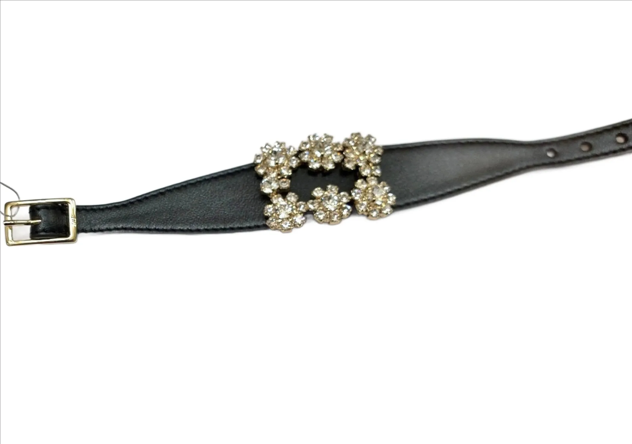 Roger Vivier Broche Vivier Black Leather Rhinestone Buckle Bracelet RV Jewelry