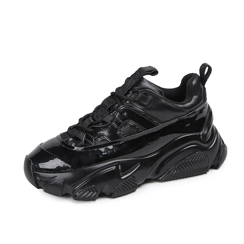 Round Toe Platform Lace-Up Patent Leather Women'S Shoes