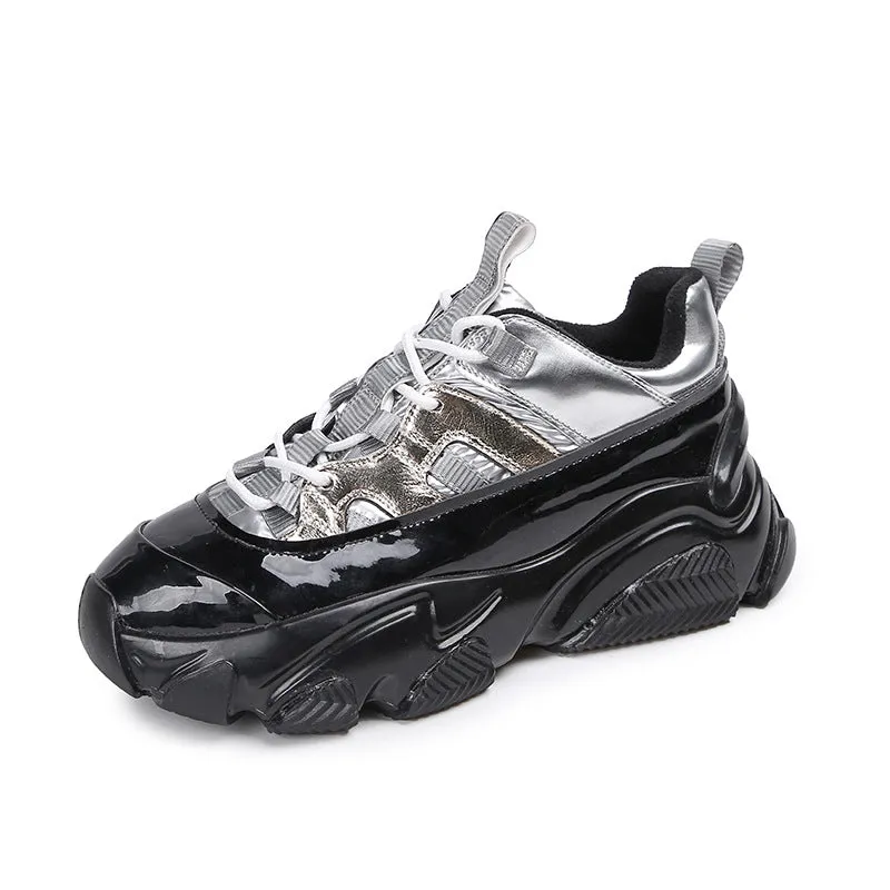 Round Toe Platform Lace-Up Patent Leather Women'S Shoes