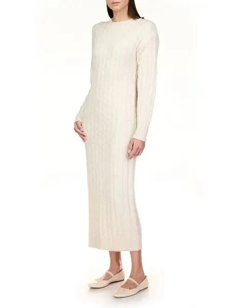 Sanctuary Cable Crew Neck Maxi Dress Heather Chalk