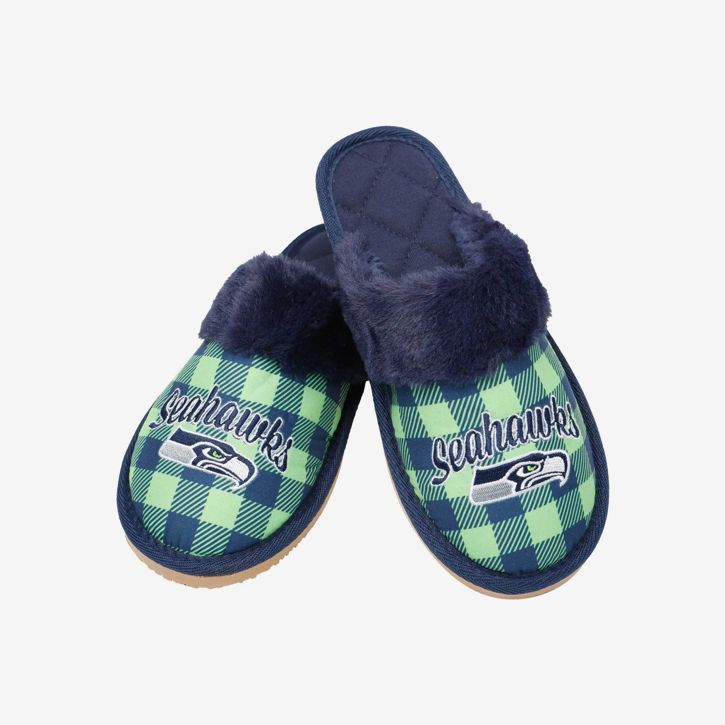 Seattle Seahawks Womens Plaid Sherpa Mule Slipper