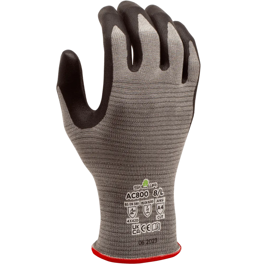 Showa AC800 ANSI A4 Cut Resistant Glove, Microporous Nitrile Coating, 18 Gauge HPPE Anti-Static Conductive Yarn Liner