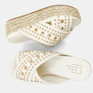 Shushop Kaia Espadrille Wedge Sandals - Bone