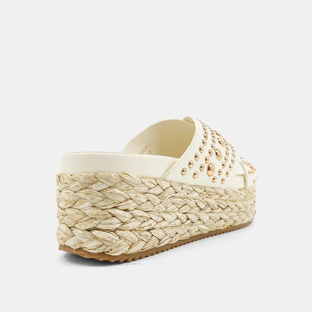 Shushop Kaia Espadrille Wedge Sandals - Bone