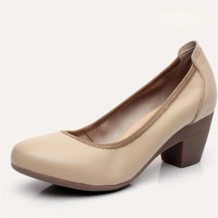 Small Feet Round Toe Block Heel Work Shoes ES105
