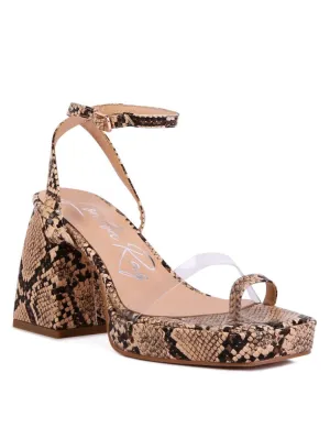 Snake Print Block Heeled Sandals