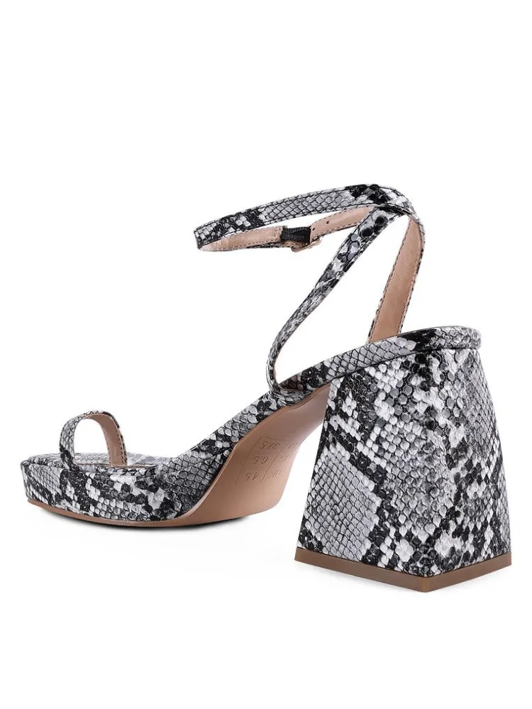Snake Print Block Heeled Sandals