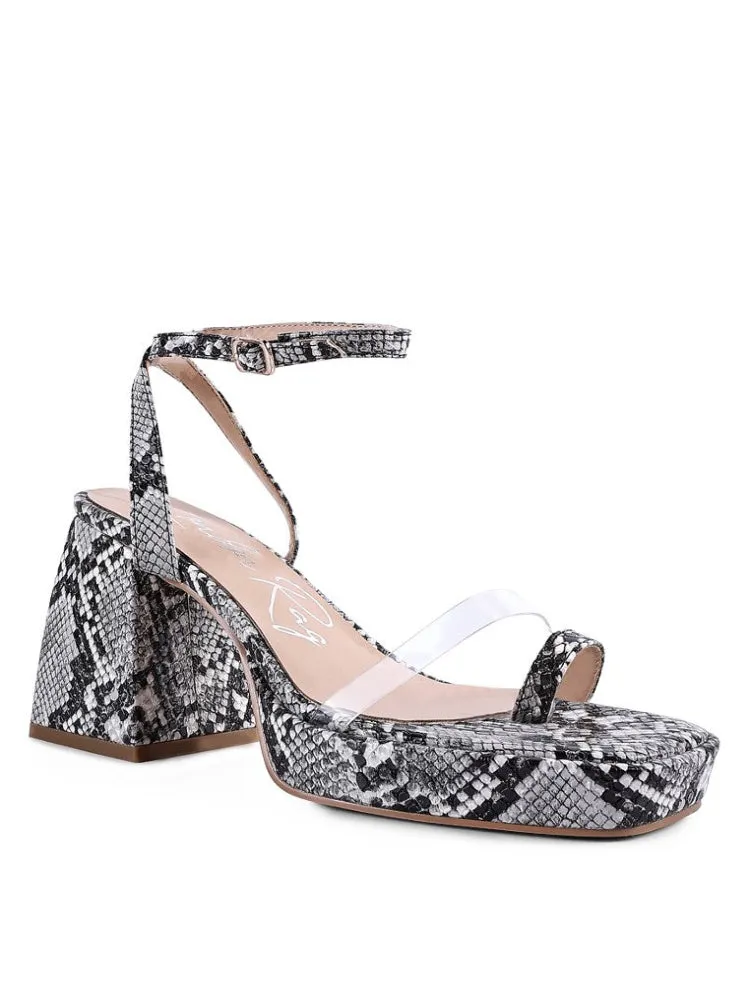 Snake Print Block Heeled Sandals