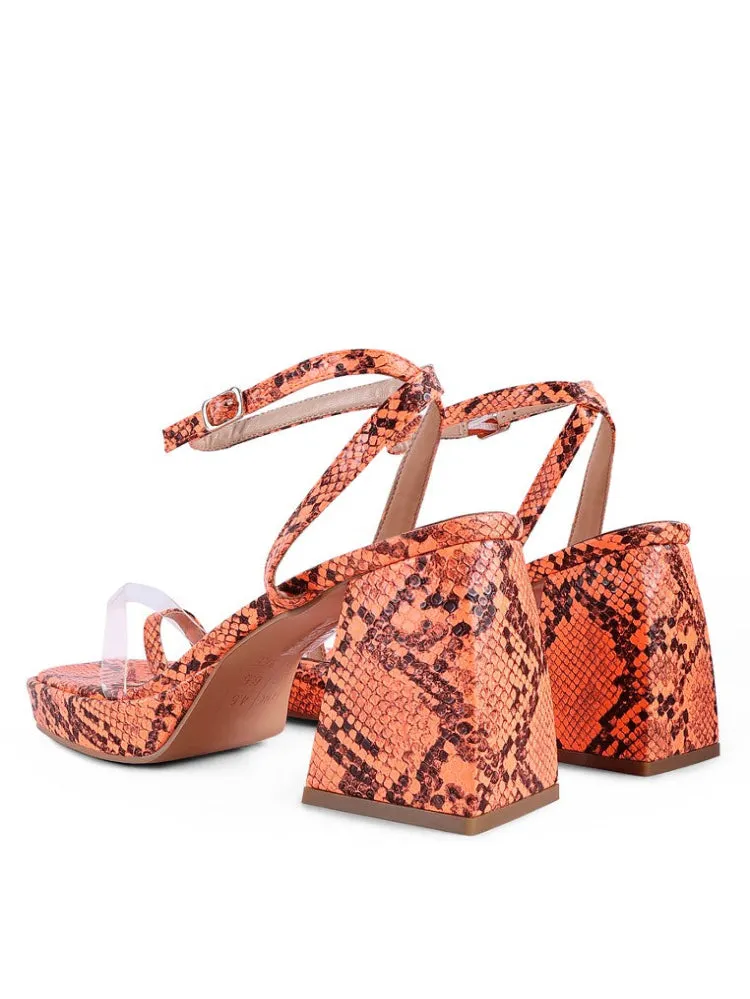 Snake Print Block Heeled Sandals