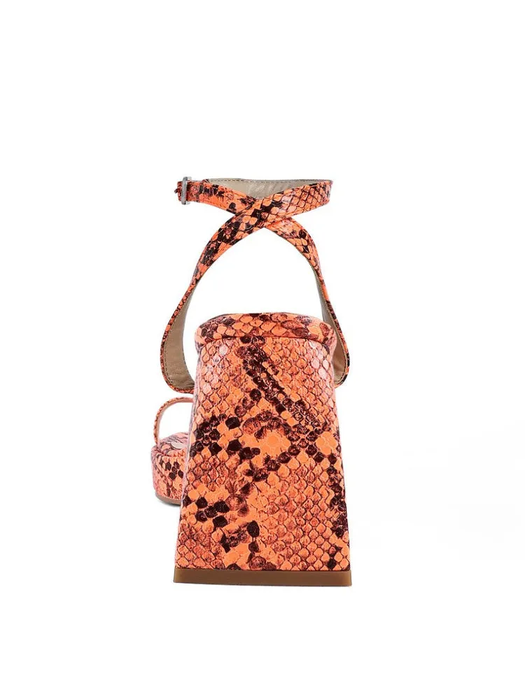 Snake Print Block Heeled Sandals