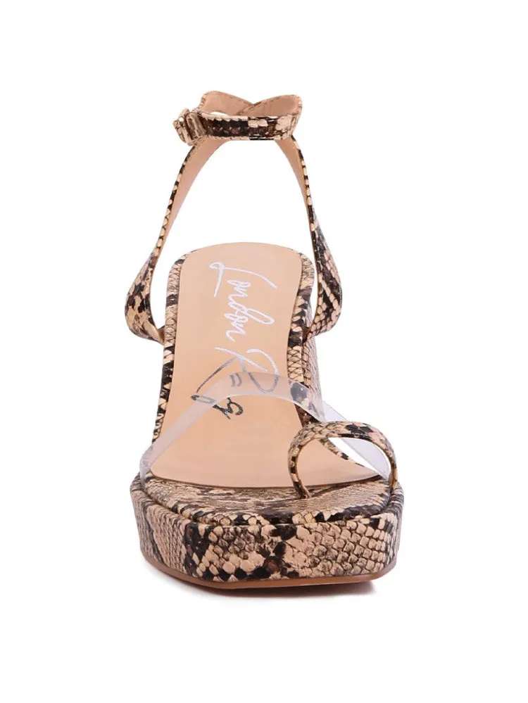 Snake Print Block Heeled Sandals