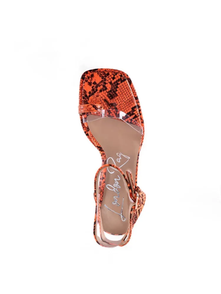 Snake Print Block Heeled Sandals