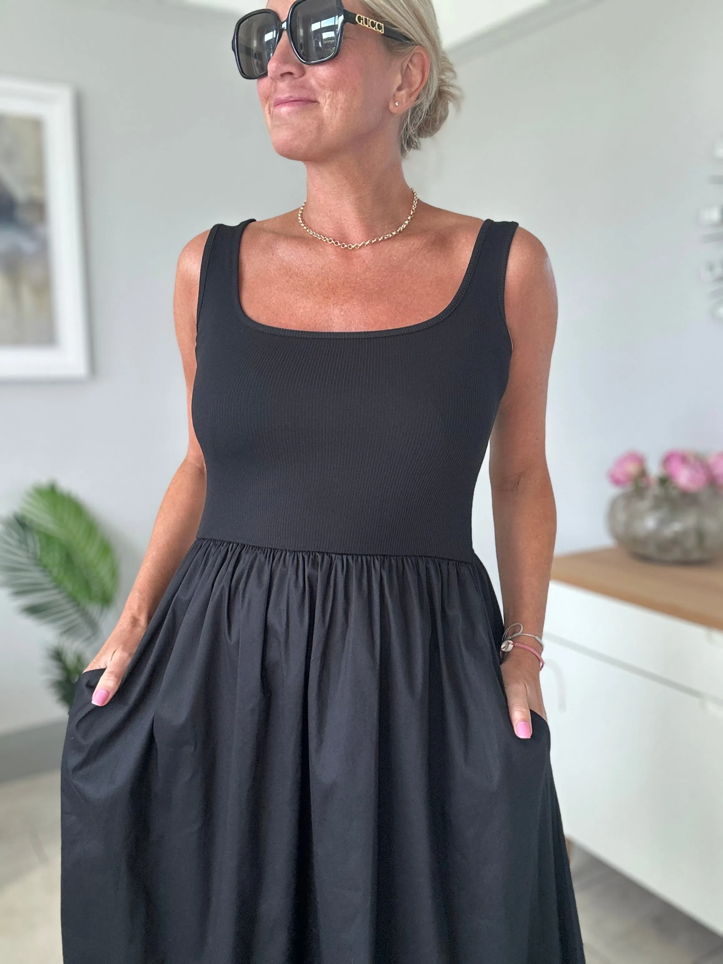 Stone Broderie Anglaise Vest Pocket Dress