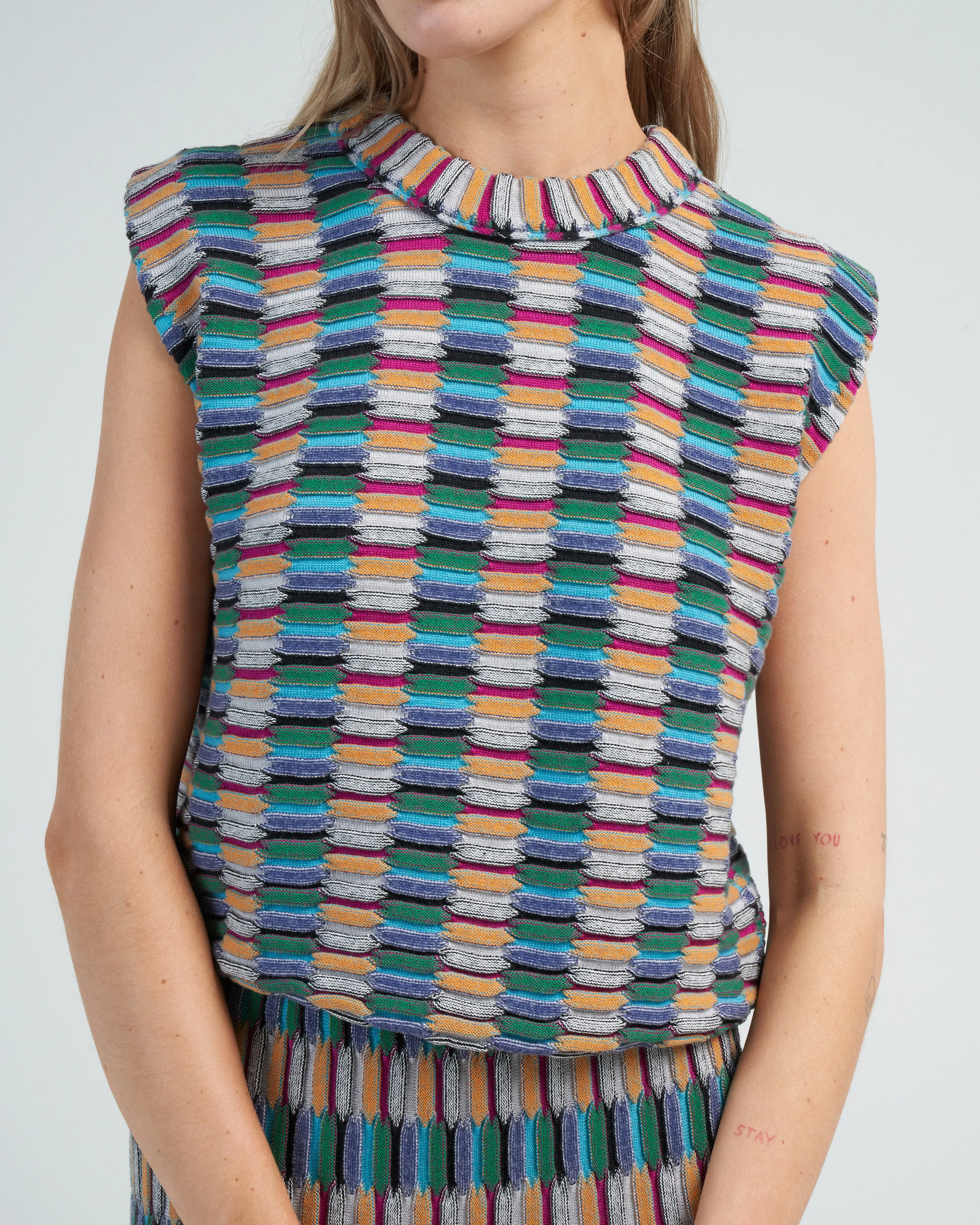 structured top zellige stitch - multi black