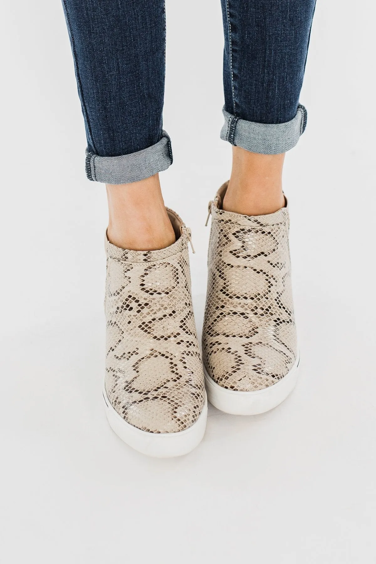 Sugar Glossy Wedges- Natural Snake Print