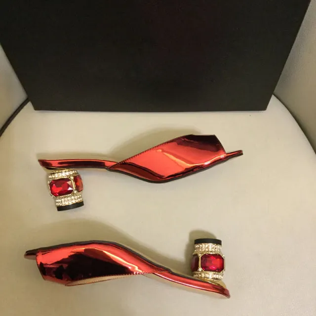 Summer Big Rhinestone Jeweled Med Heels Slipper Sandals Women