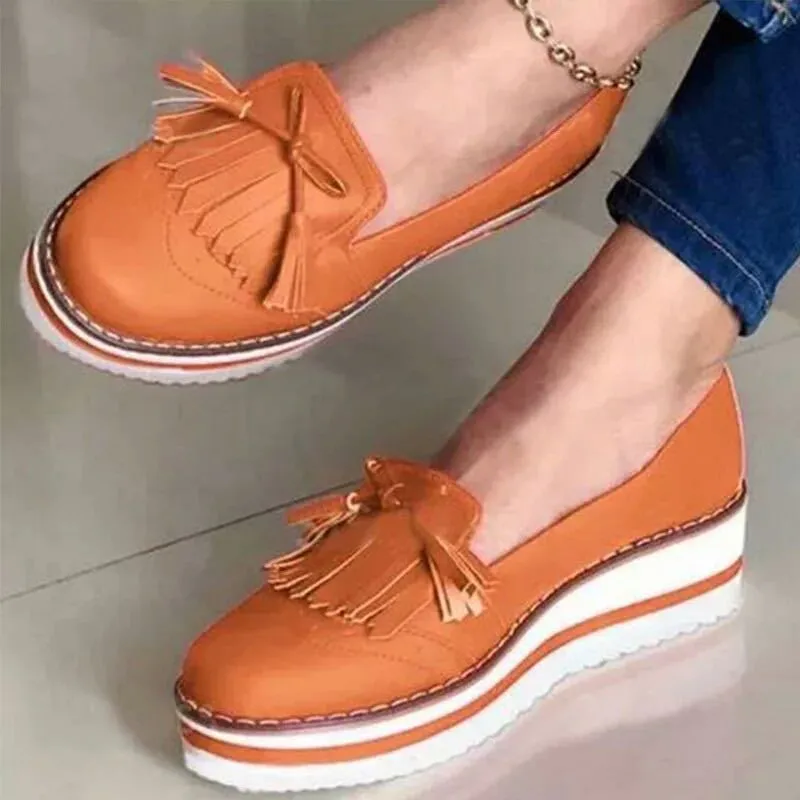 summer cross-border foreign trade new round head Japanese tassel women's casual lace platform lazy shoes flat shoes