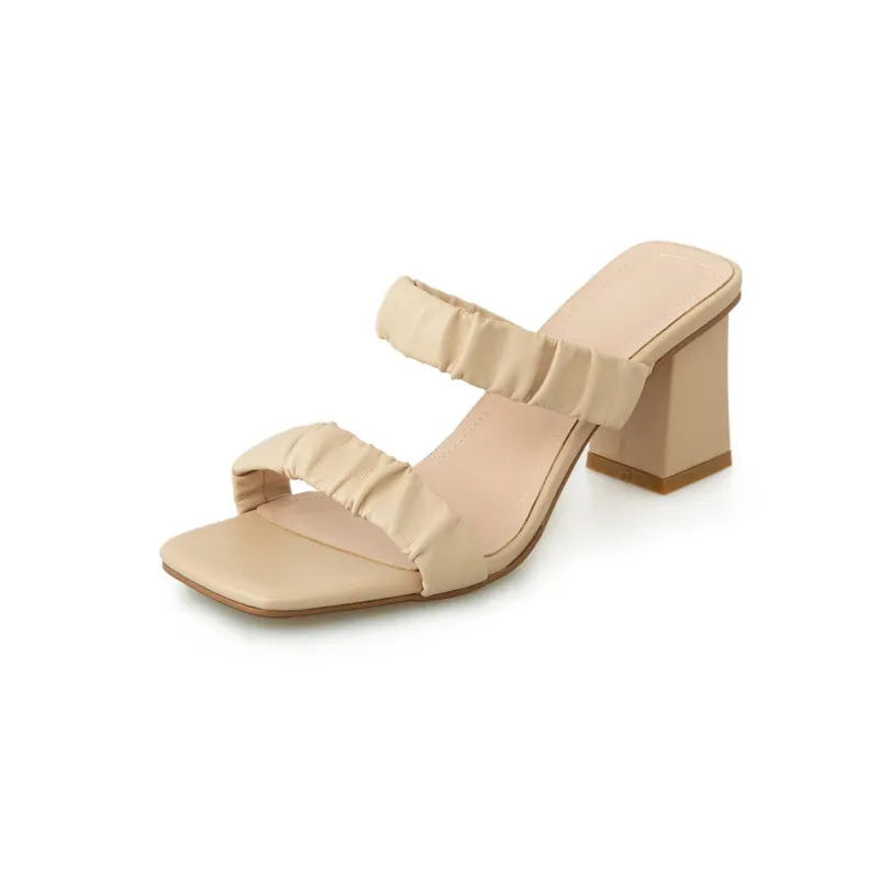 Summer New Open-toed Square Toe Ladies Lazy Shoes