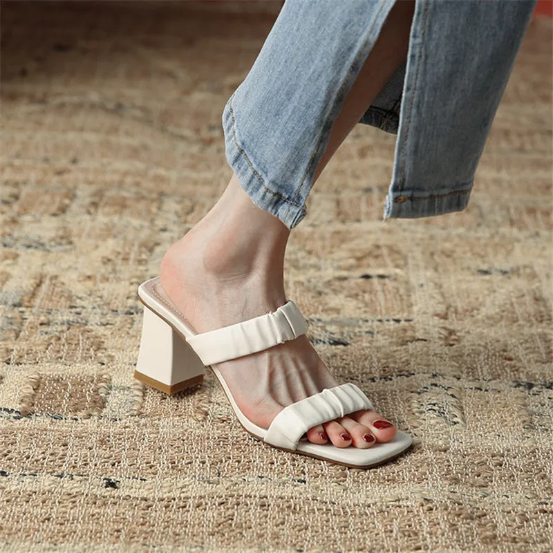 Summer New Open-toed Square Toe Ladies Lazy Shoes